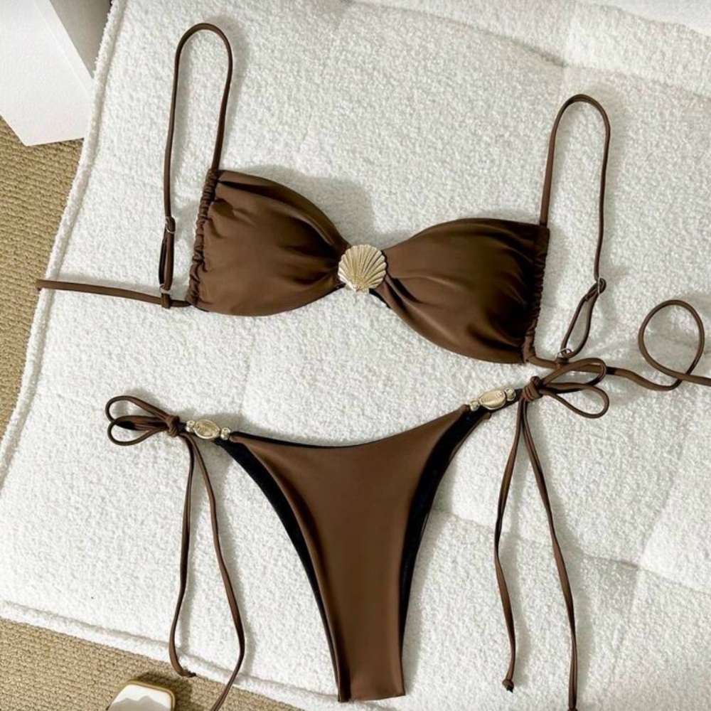 SHEIN Brown Bikini with Shell Accents
